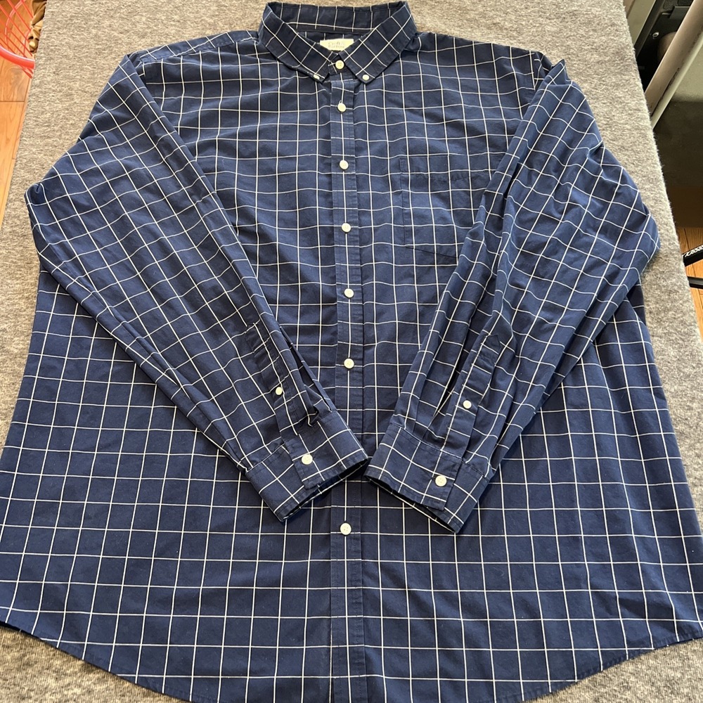 Croft Barrow Men's Button Down Shirt 3XLT Blue Plaid Long Sleeve 3XL TALL Pocket